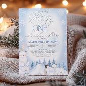 Winter Blue Arctic Animals Onederland 1e verjaarda Kaart