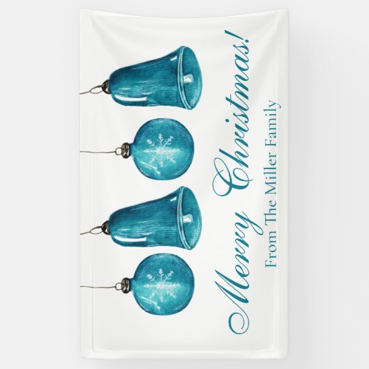 Winter Blue Baubles - Aangepaste familie Merry Ker Spandoek (Verticaal)