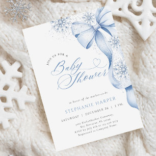 Winter Blue Bow Baby shower Kaart