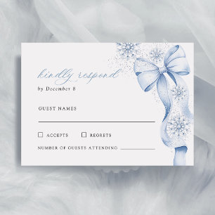 Winter Blue Bow Bruidsfeest RSVP Kaart