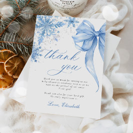Winter Blue Bow Snowflakes Baby Shower Bedankkaart