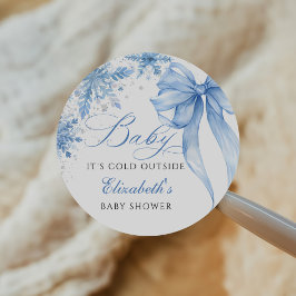 Winter Blue Bow Snowflakes Baby shower Ronde Sticker