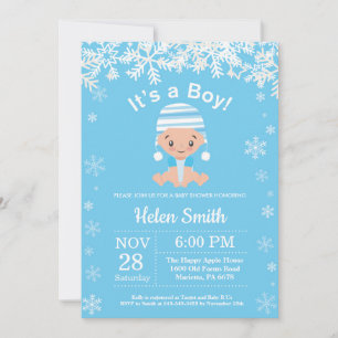 Winter Blue Boy Baby shower Snowflake Invitation Kaart