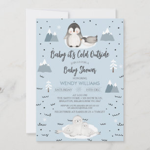 Winter Blue Boys Arctic Animals Baby shower Kaart