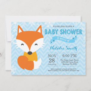 Winter Blue Fox Boy Baby shower Kaart