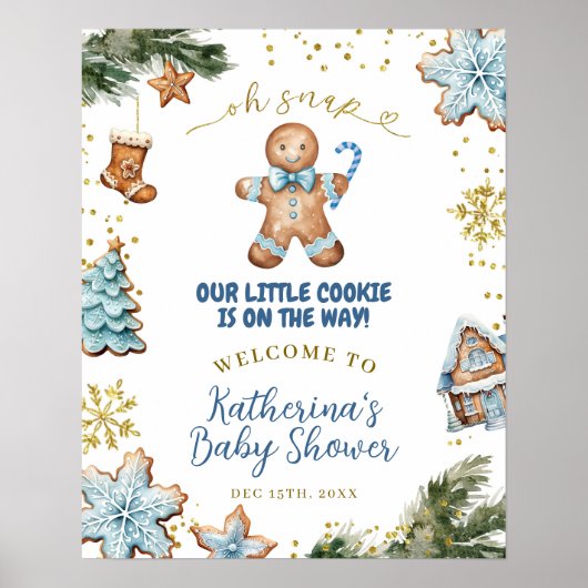 Winter Blue Gingerbread Affiche de bienvenue Board (Devant)