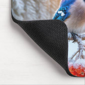 Winter Blue Jay zingt op Berry Tree Muismat (Hoek)