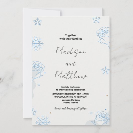 Winter Blue neige Floral Mariages Invitations (Devant)