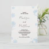 Winter Blue neige Floral Mariages Invitations (Debout devant)