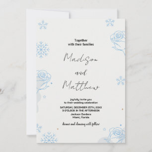 Winter Blue neige Floral Mariages Invitations