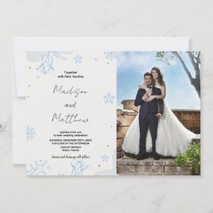 Winter Blue Neige Mariage Invitations avec photo