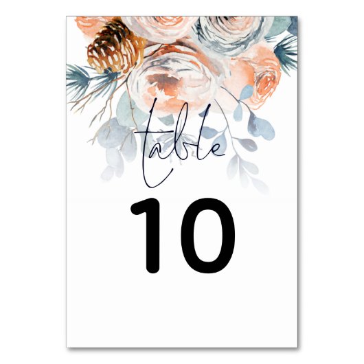 Winter Blue Peach Florals Script Weddenschap Kaart (Achterkant)