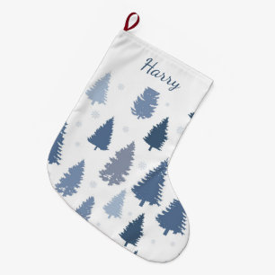 Winter Blue Pine Trens Pattern Aangepast Grote Kerstsok