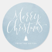 Winter Blue Simple Calligraphy Merry Kerstry Ronde Sticker (Voorkant)