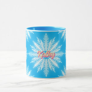 Winter Blue Snow Fake naam Gepersonaliseerd Mok