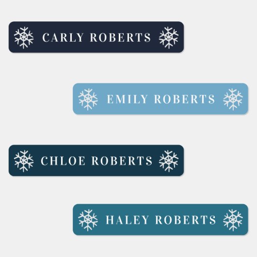 Winter Blue Snowflake Kinder naam Waterbestendige  Labels (Groep)
