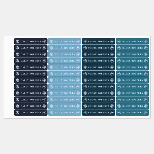 Winter Blue Snowflake Kinder naam Waterbestendige  Labels (Vel)