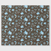 Winter Blue Snowflake Mistletoe Pinecone Naadloos Cadeaupapier (Vlak)