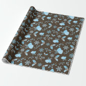 Winter Blue Snowflake Mistletoe Pinecone Naadloos Cadeaupapier (Uitgerold)