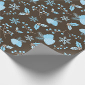 Winter Blue Snowflake Mistletoe Pinecone Naadloos Cadeaupapier (Hoek)