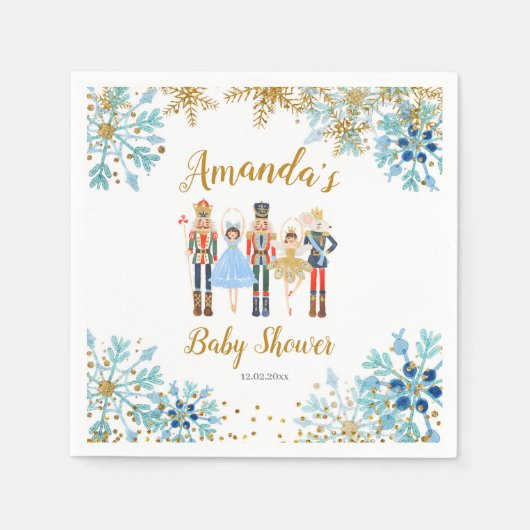 Winter Blue Snowflake Notenkraker Papier servetten (Voorkant)