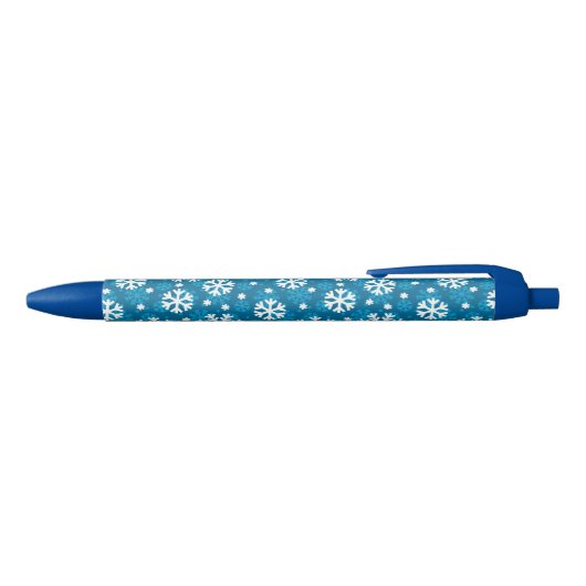 Winter Blue Snowflake Pattern Zwarte Inkt Pen (Bovenkant)