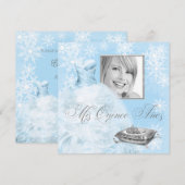 Winter Blue Snowflake Photo Quinceanera Invitation (Devant / Derrière)