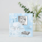 Winter Blue Snowflake Photo Quinceanera Invitation (Debout devant)