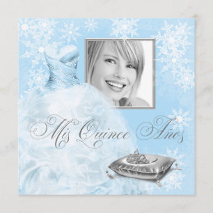 Winter Blue Snowflake Photo Quinceanera Invitation