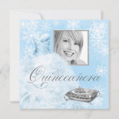 Winter Blue Snowflake Photo Quinceanera Invitation (Devant)