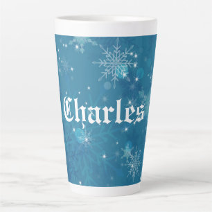 Winter Blue Snowflakes gepersonaliseerd Latte Mok