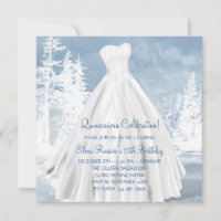 Winter Blue Snowflakes Quinceanera Uitnodigingen