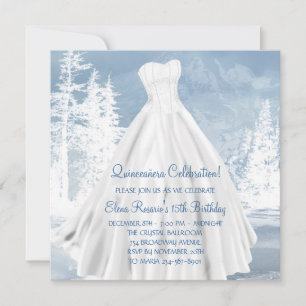 Winter Blue Snowflakes Quinceanera Uitnodigingen