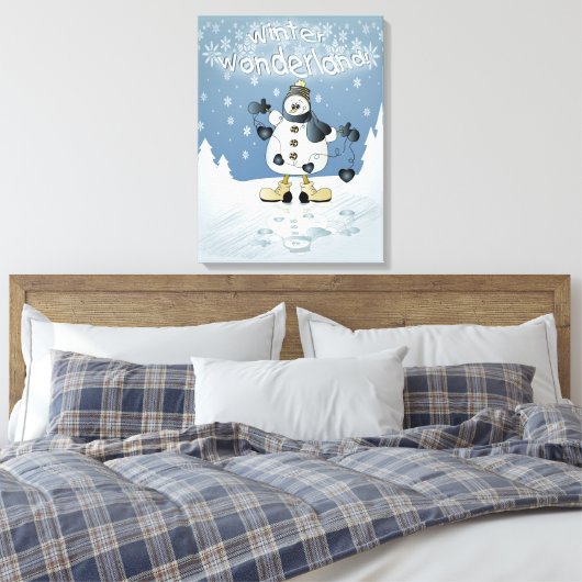 Winter Blue Snowman | Christmas Canvas Afdruk (Insitu (Slaapkamer))