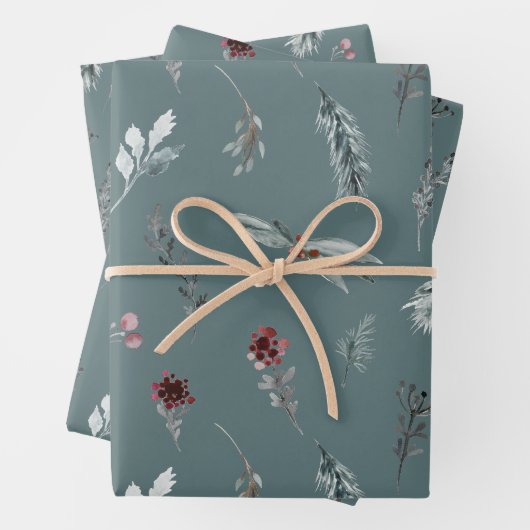 Winter Blue Spruce & Mulled Berries Slate Green Inpakpapier Vel (In situ)