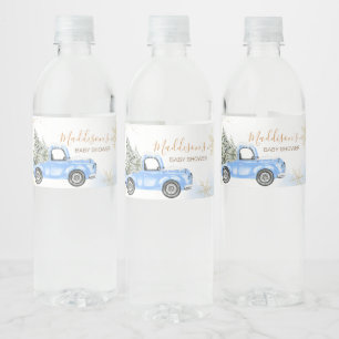 Winter Blue Truck Baby shower Waterfles Etiket