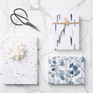Winter Blue Waterverf Gift Wrap Set Inpakpapier Vel