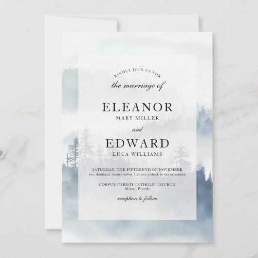 Winter Blue Woodland Wedding Kaart (Voorkant)