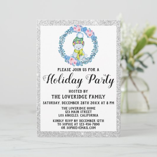 Winter Blue Wreate Kerstfeestdag Silver Kaart (Staand voorkant)