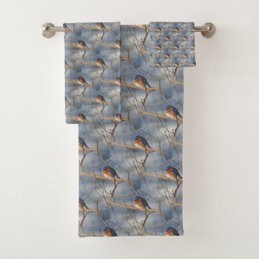 Winter Bluebird Animal Natuur Pattern     Bad Handdoek (Insitu)