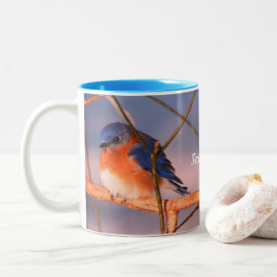 Winter Bluebird Animal Personalized Tweekleurige Koffiemok