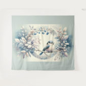 Winter Bluebird Berry Wreath Wandkleed (Voorkant (horizontaal))