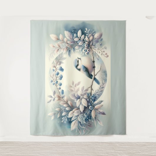 Winter Bluebird Berry Wreath Wandkleed (Voorkant)