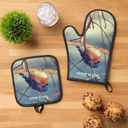 Winter Bluebird Personalized Ovenwant & Pannenlap Set (Top down)