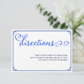 Winter Blues Calligraphy Wedding Directions Kaart (Staand voorkant)