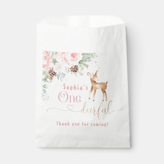 Winter blush roze eerste verjaardag hert bedankzakje (Voorkant)