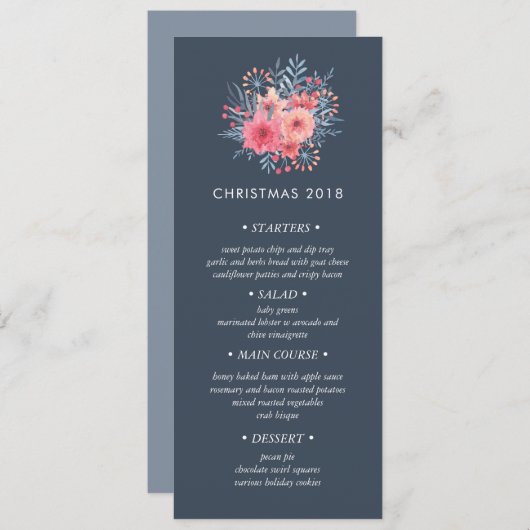 Winter Boeket Kerstdiner Menu Kaart (Voorkant / Achterkant)