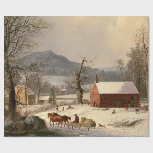 Winter Boerderij huis Cadeaupapier (Vlak)