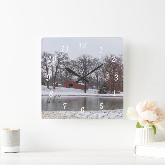 Winter Boerderij Pano Wandklok Vierkante Klok (Huis)