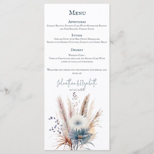 Winter Boho Floral Wedding | Wit Menu (Voorkant)